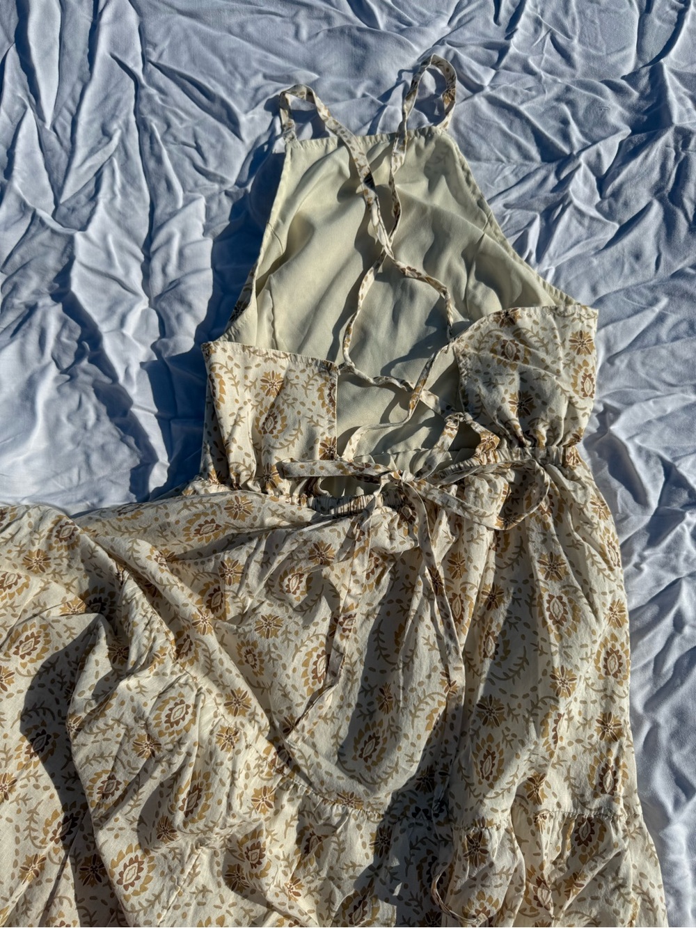 American Eagle Cream and Tan Floral Corset Summer Dress